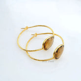 Champagne Quartz Micron Gold Plated Hammered 925 Sterling Silver Hoop Earring, 10x14mm